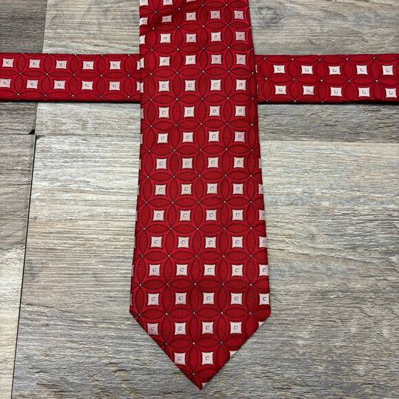 Donald J Trump Neck Tie  Red Geometric Pattern 58" Signature Collection Silk - Picture 1 of 8